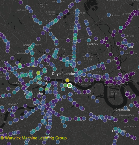 Map of London with dots