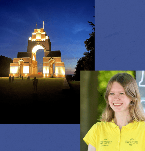 Memorial and headshot of person in yellow T shirt